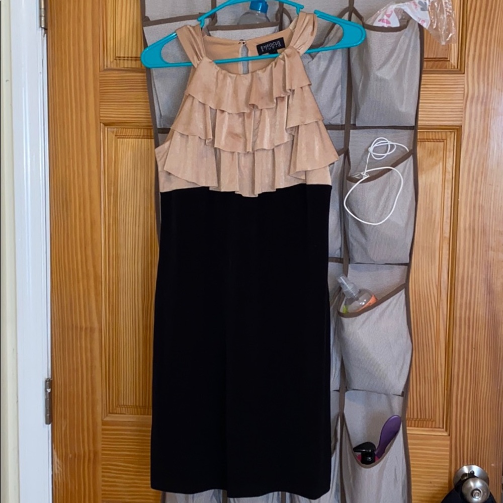 Gold and white knee length dress
